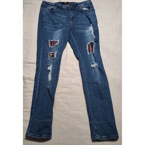 Womens L&B Lucky and Blessed Distressed Low‎ Rise Skinny Y2K Blue Jeans Sz 16 Z